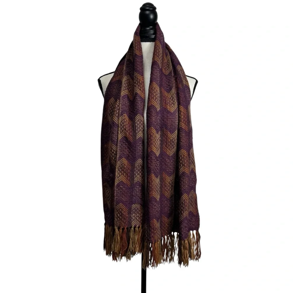 Figueroa Handmade Alpaca Wool Elegant Purple‎ and Gold Chevron Scarf